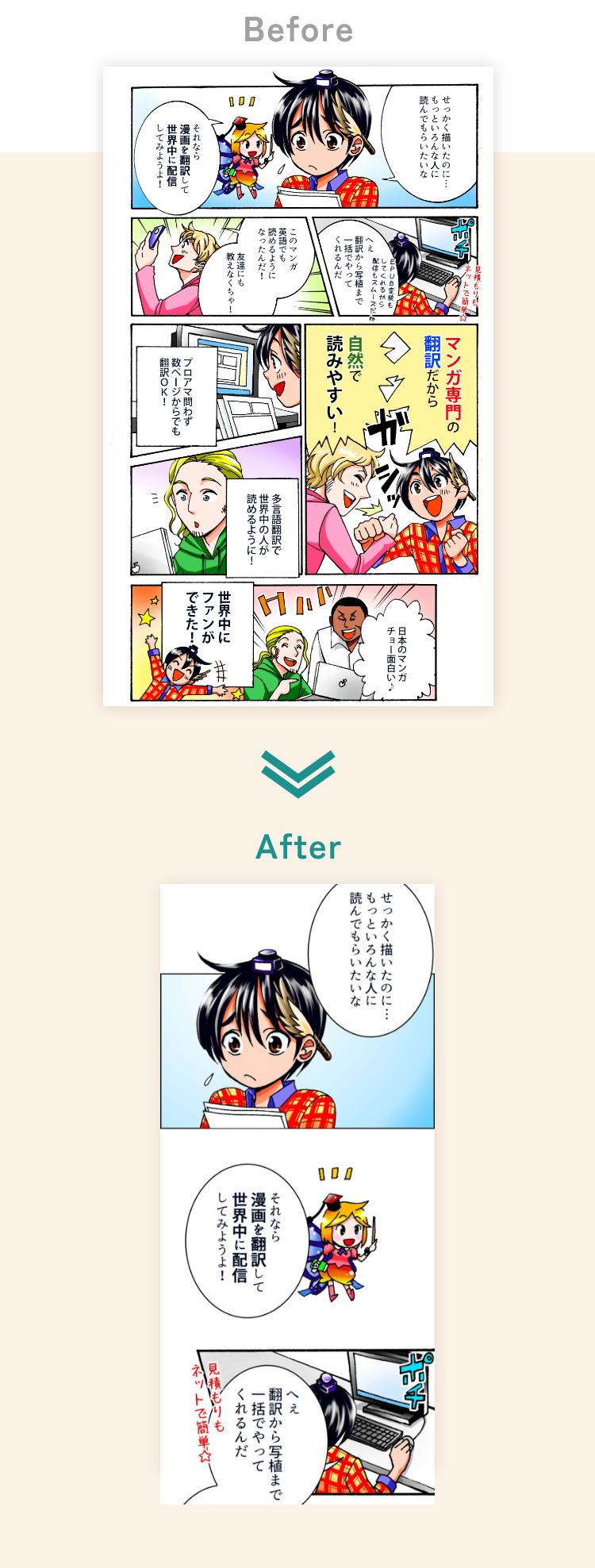 翻訳before after